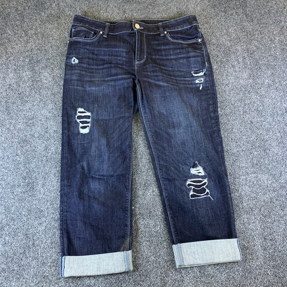 White House Black Market Straight Crop Jeans Womens 8 Blue Good Distressed